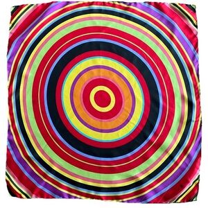 Audrey Talbott 100% Printed Silk Scarf Square Multicolor Bullseye Hand Roll Hem.